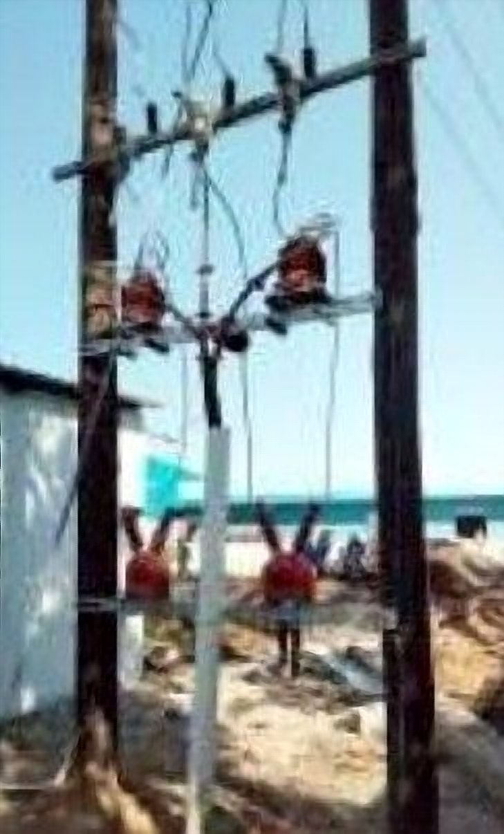 Overhead high voltage pole line installation