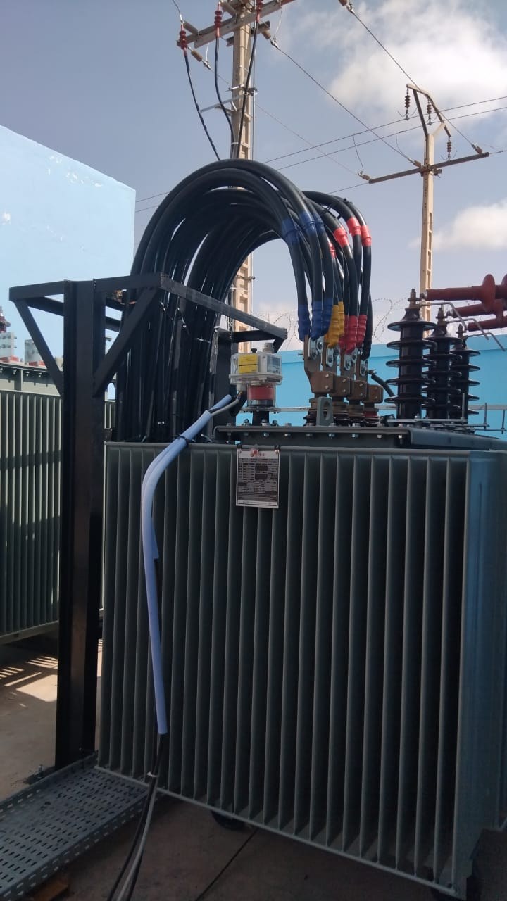 Transformer with colour-coded HV cable terminations, Burkina Faso